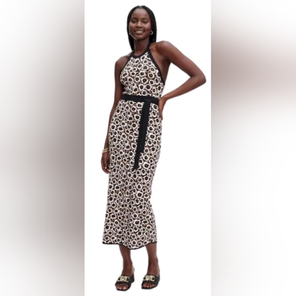 Elegant Black and White Patterned Halter Dress